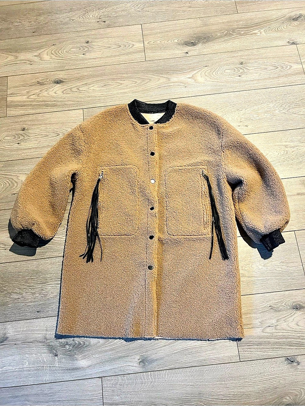 Oli & Hali Sherpa Fleece Snap-Front Coat Brown / Tan Boho Western Size Large